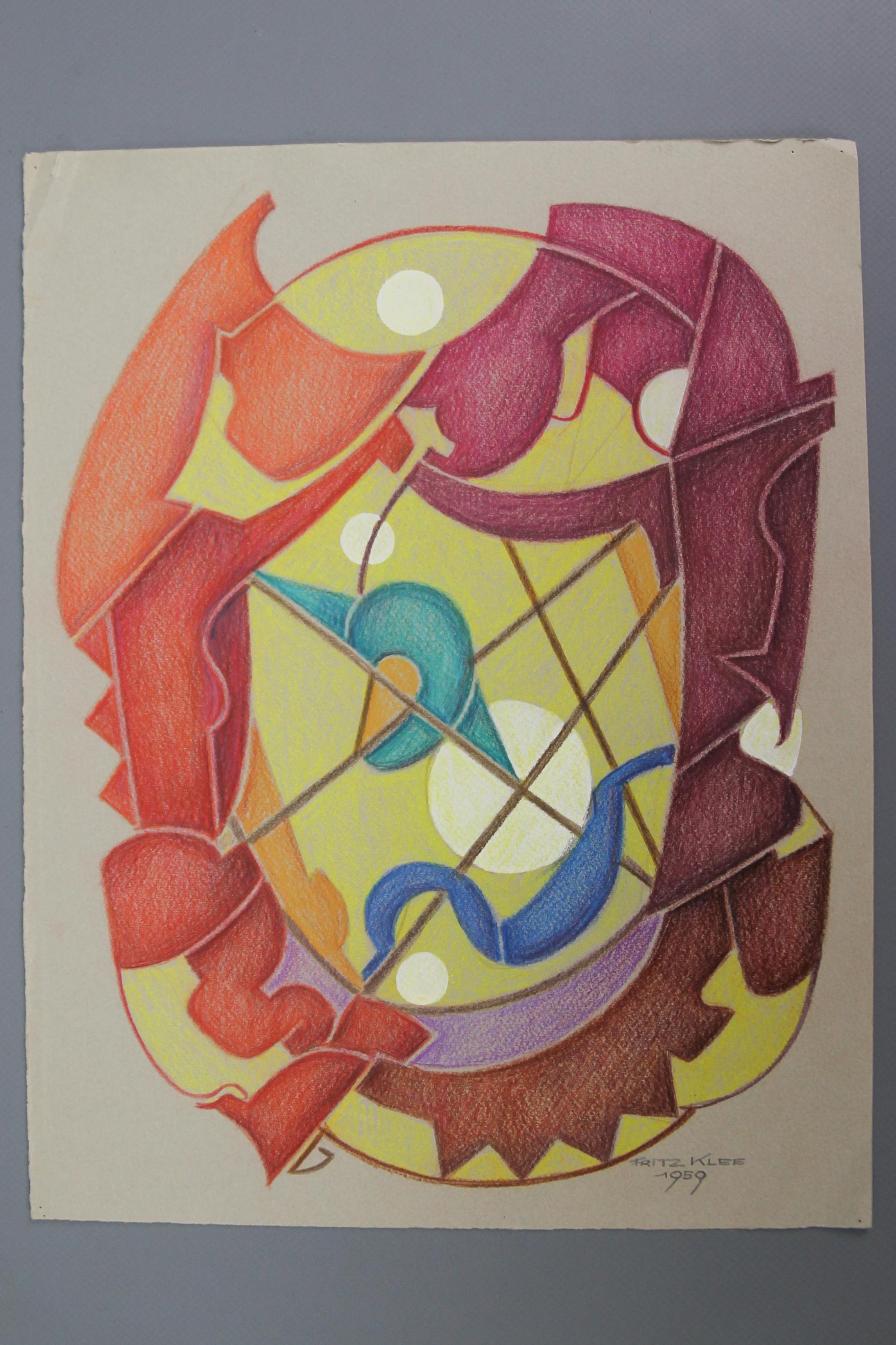 Abstrakte Kompositionszeichnung von Fritz Klee, 1959 im Angebot 6