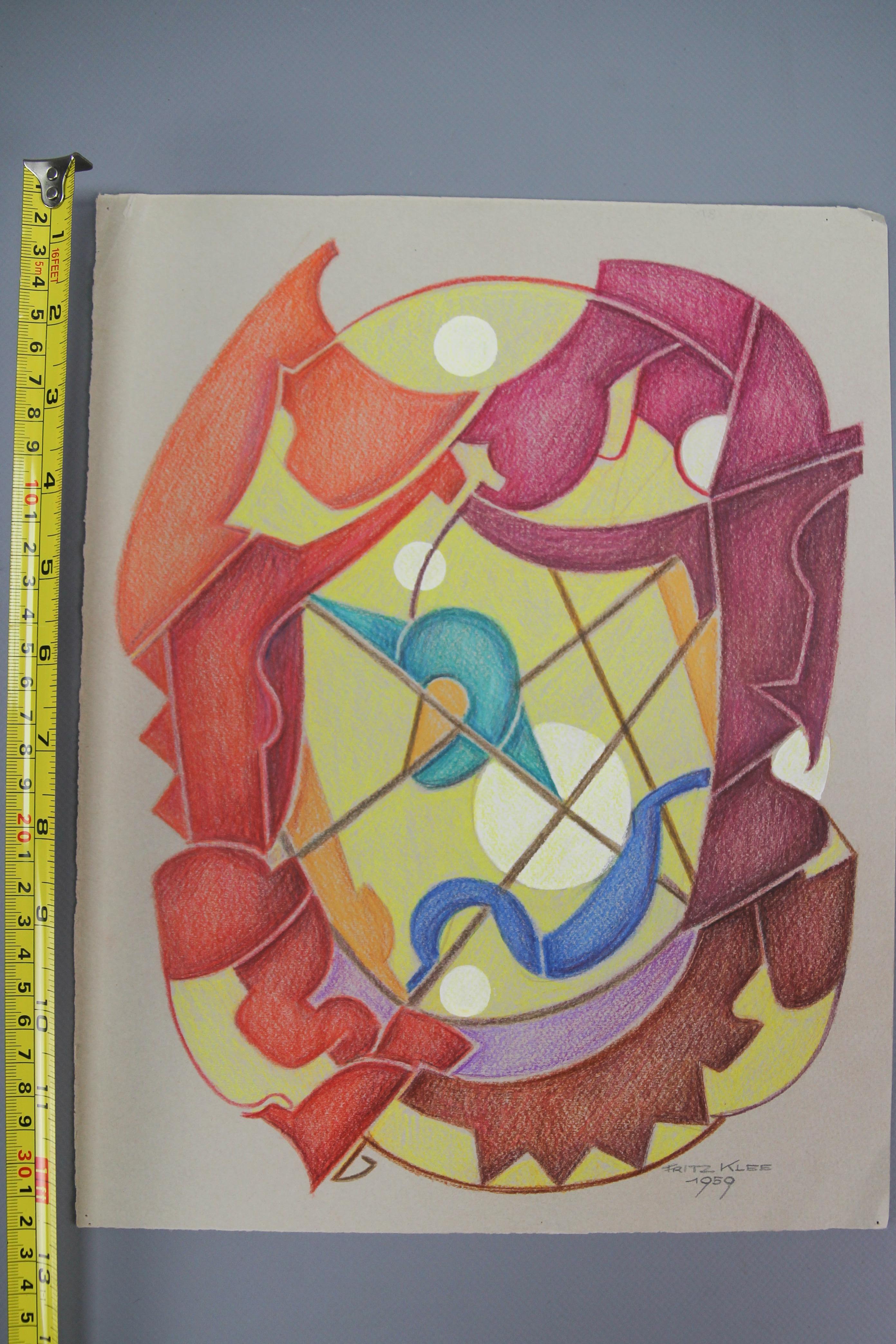 Abstrakte Kompositionszeichnung von Fritz Klee, 1959 im Angebot 10