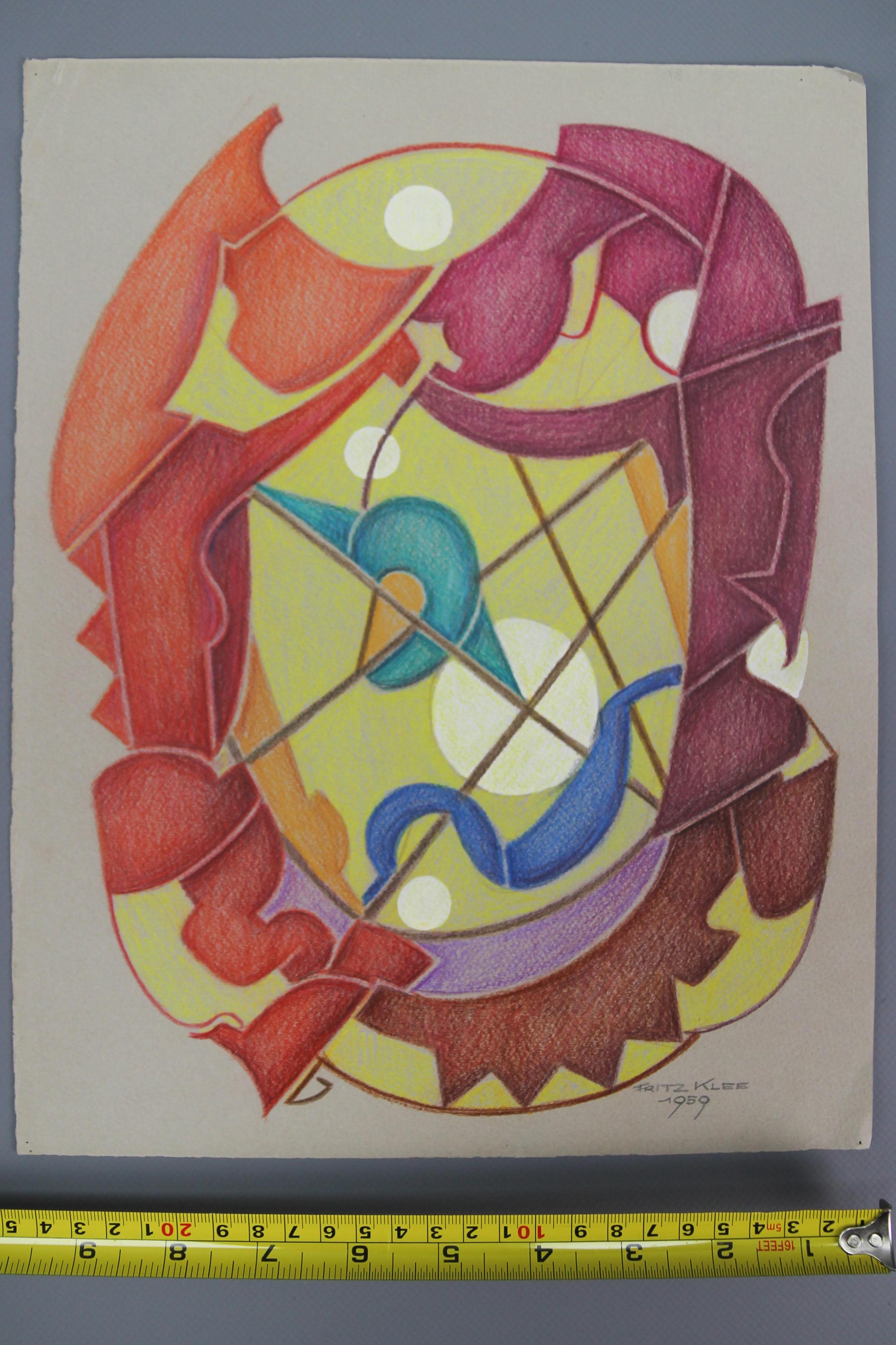 Abstrakte Kompositionszeichnung von Fritz Klee, 1959 im Angebot 11