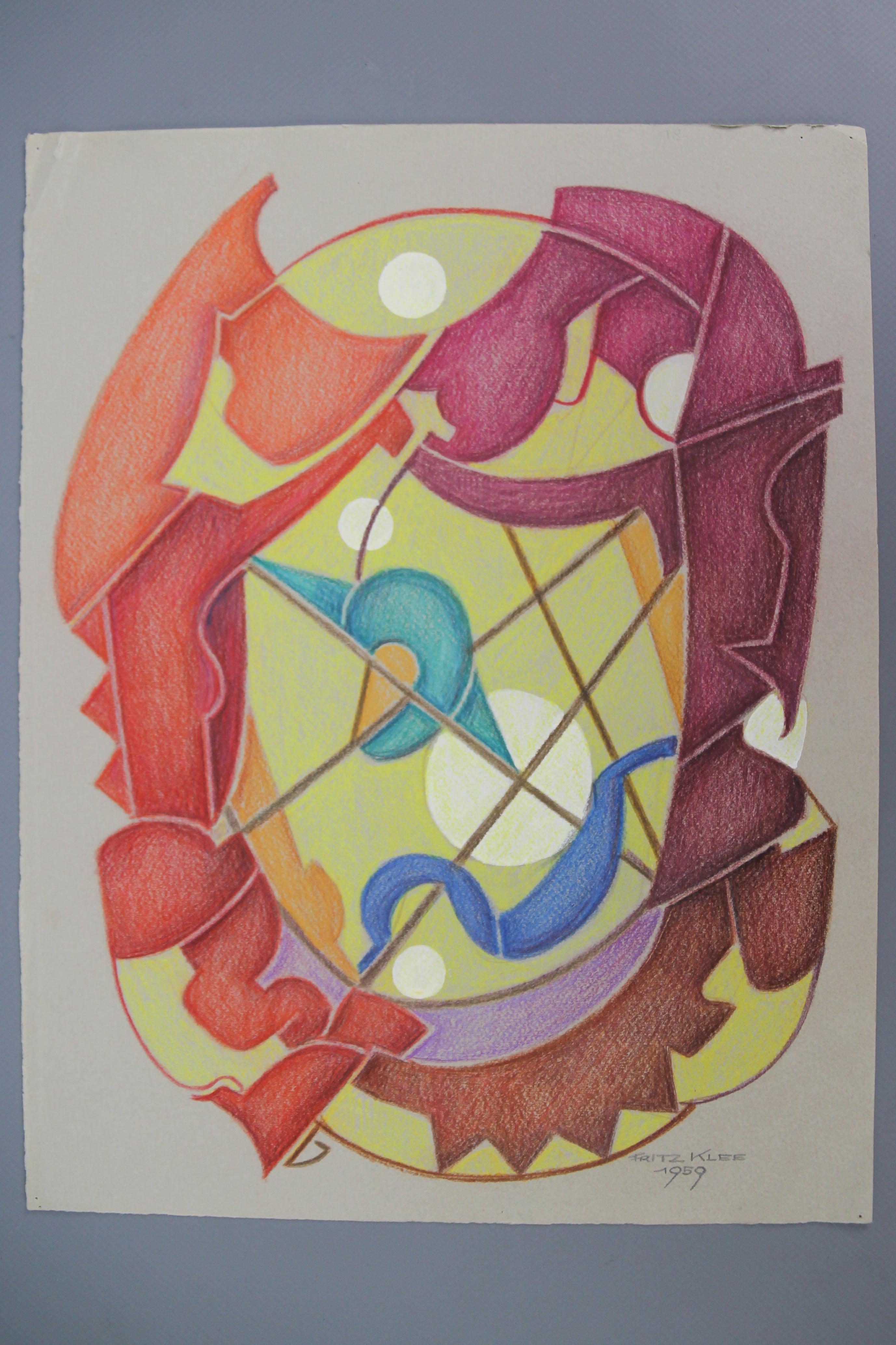 A magnificent abstract organic hand-drawing, a draft of an ornamental composition in strong, bright colors by Fritz Klee. Colored pencils on paper, signed and dated 'Fritz Klee 1959',
Sheet size: 31 x 25 cm / 12.2 in x 9.84 in
Professor Fritz Klee