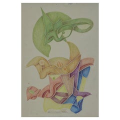 Abstract Composition Drawing by Fritz Klee, Germany, 1955