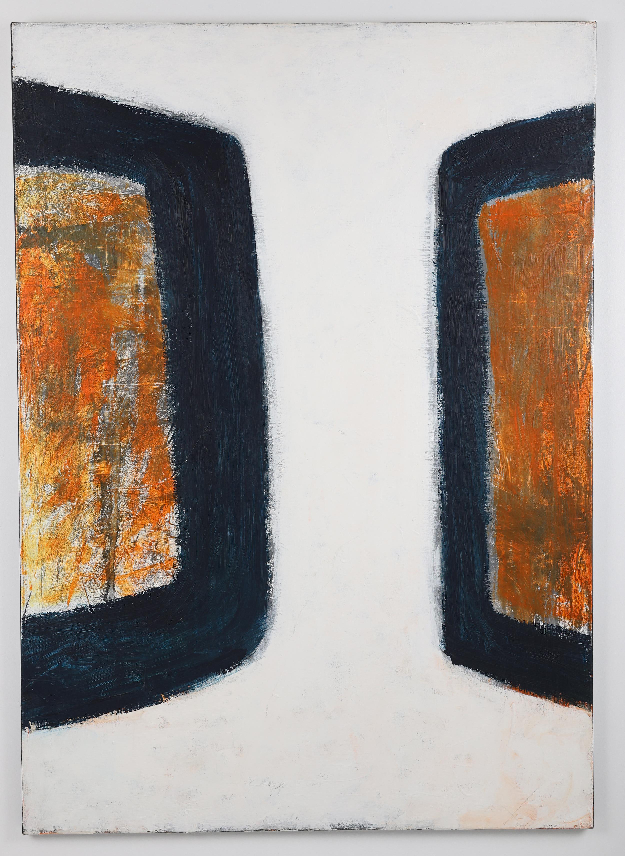 Abstrakte Komposition in Weiß, Schwarz und Orange von Jacek Mirczak (Acryl) im Angebot