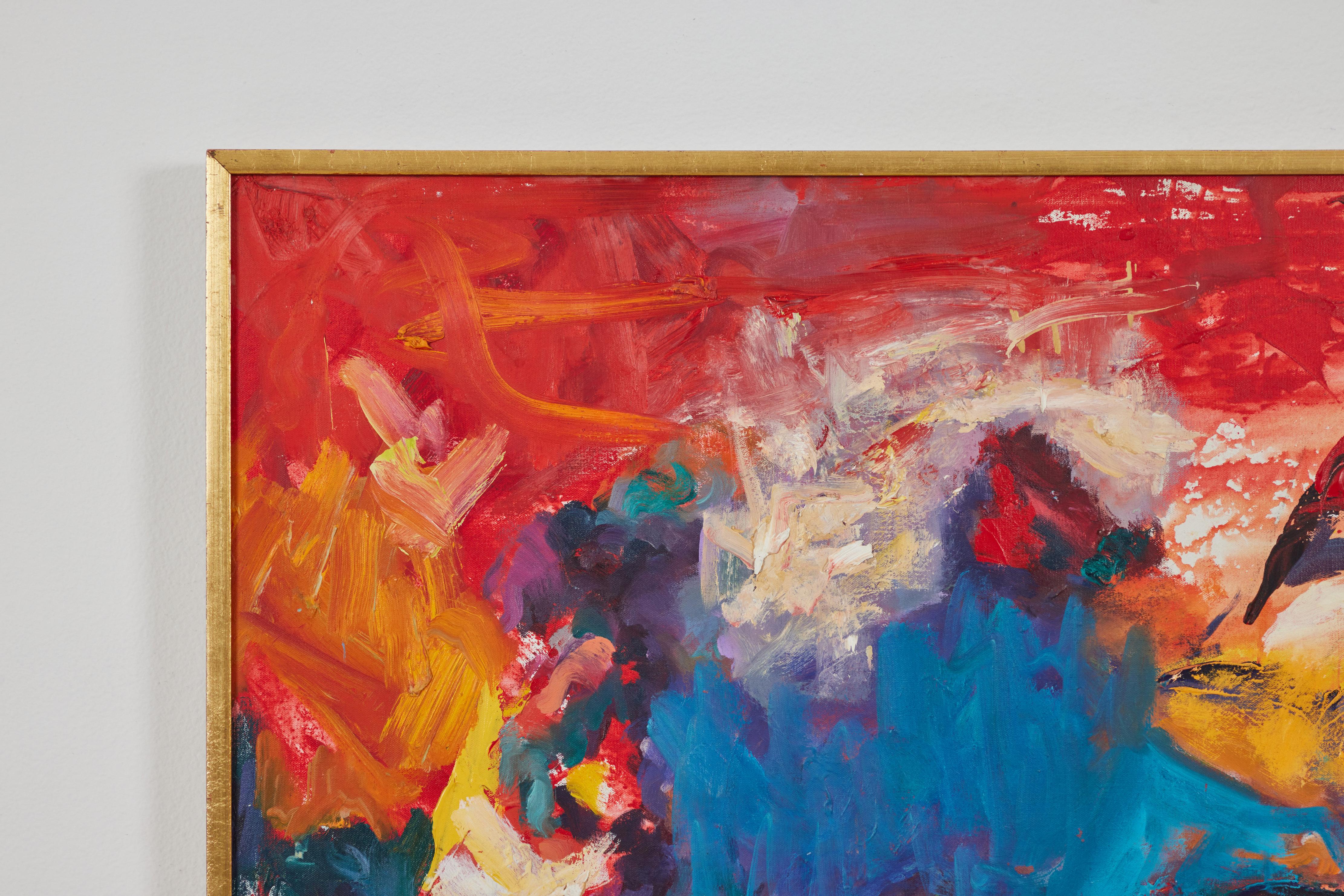 Questo è un fantastico olio su tela di Gail Lapins.  Questo pezzo è perfetto per dare un tocco di colore a un interno scialbo!  Con le sue dimensioni di 47