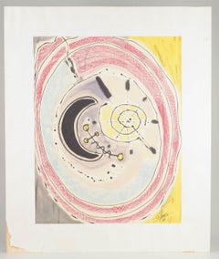 Abstrakte Komposition mit kosmischen Formen. Aquarell auf Papier. Datiert 1970