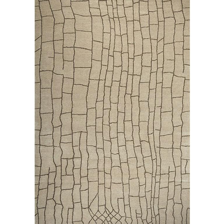 Modern Abstract Contemporary Area Rug in Beige, Handmade of Wool, 