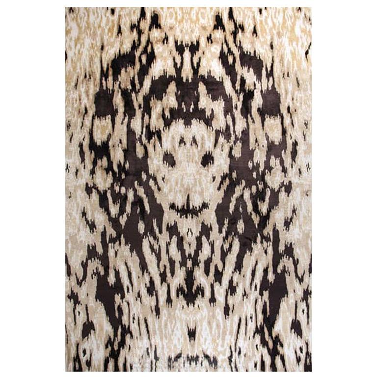 Tapis contemporain abstrait brun beige, 20,3 cm x 25,4 cm, fait à la main en soie de laine, « Roar »