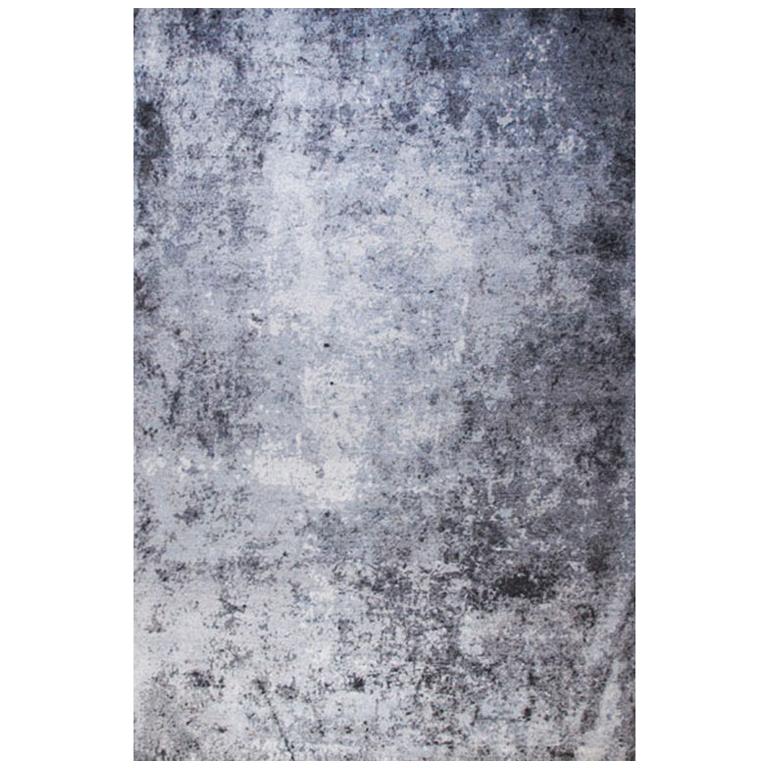 Abstract Contemporary Area Rug Grey Blue, 8'x10' Handmade Bamboo Silk, Concrete For Sale