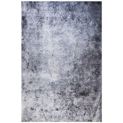 Abstract Contemporary Area Rug Grey Blue, 8'x10' Handmade Bamboo Silk, Concrete