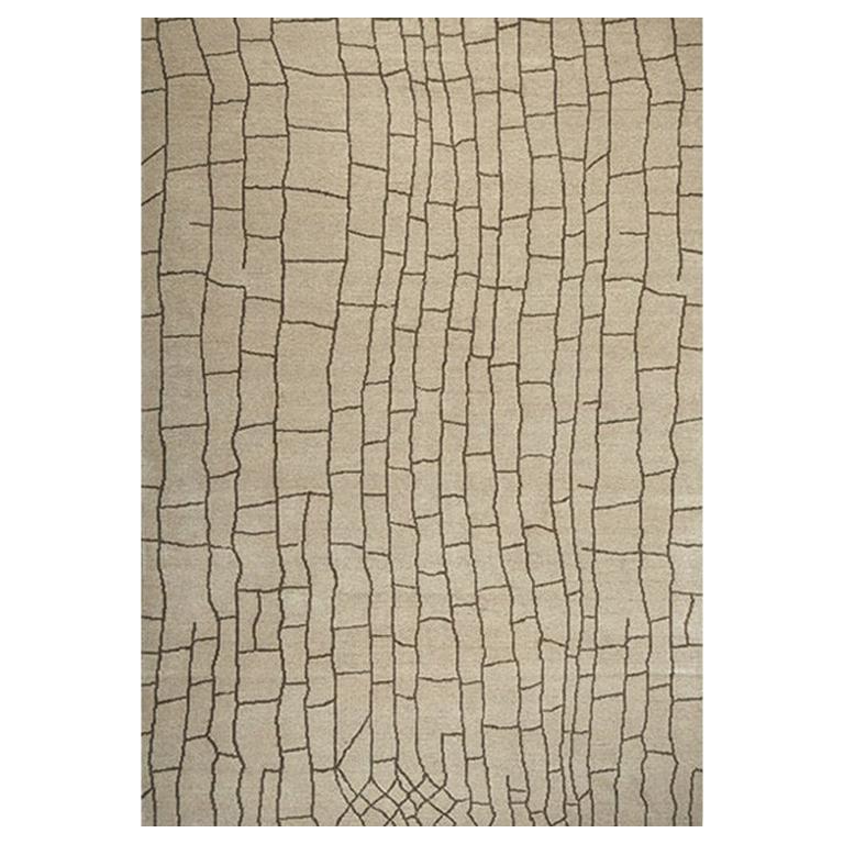 Abstract Contemporary Area Rug in Beige, Handmade of Wool, "Riad"