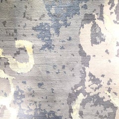 Abstract Contemporary Area Rug in Blue Handmade of Silk and Wool "Arctic"