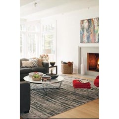 Tapis de sol contemporain abstrait en Brown, fait main en laine de chanvre et soie, Cosmo