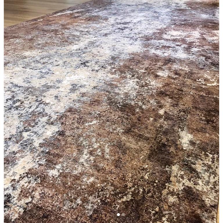 Abstract Contemporary Area Rug in Brown, Handmade of Bamboo Silk, 