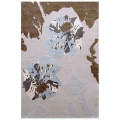 Abstract Contemporary Area Rug in Browns Handmade of Silk and Wool, "Opium"