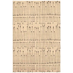 Abstrakter zeitgenössischer Teppich in Elfenbein Handgefertigt aus Seide und Wolle "Pieces"