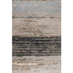Abstract Contemporary Area Rug in Ivory, Handmade of Silk Wool Pashmina, "Blaze"