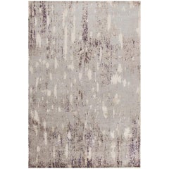 Abstract Contemporary Area Rug in Purple Grey, Handmade of Silk and Wool "Alps"