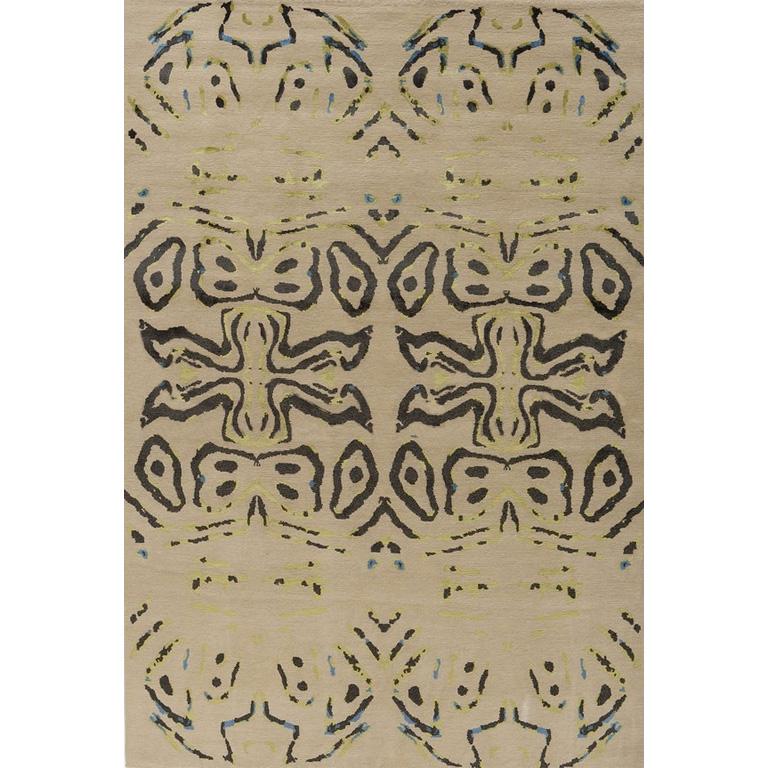 Nepalese Tappeto contemporaneo astratto di colore grigio, realizzato a mano in seta e lana 