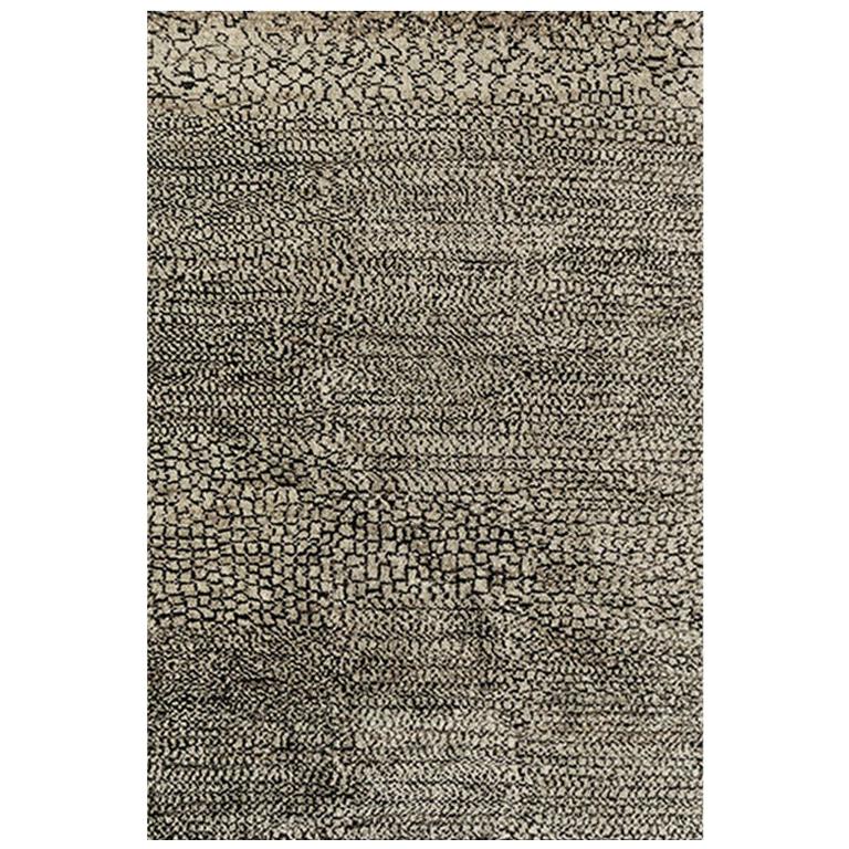 Abstract Contemporary Area Rug in Taupe Brown Handmade of 60 Knots Wool, "Rabat" For Sale