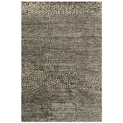 Vintage Abstract Contemporary Area Rug in Taupe Brown Handmade of 60 Knots Wool, "Rabat"