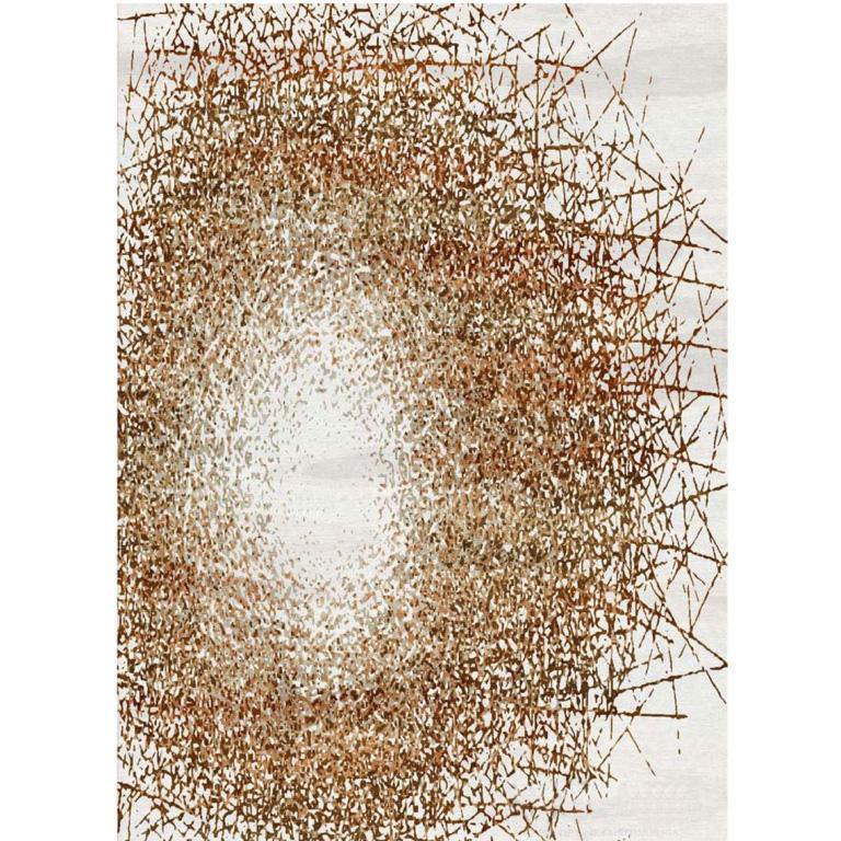 Modern Abstract Contemporary Area Rug in Taupe Gold, Handmade Silk & Wool, 