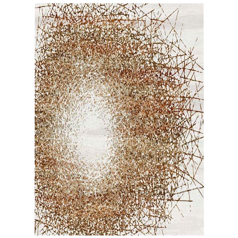 Abstrakter Contemporary Vorleger in Taupe Gold, handgefertigte Seide & Wolle, "Brilliance"