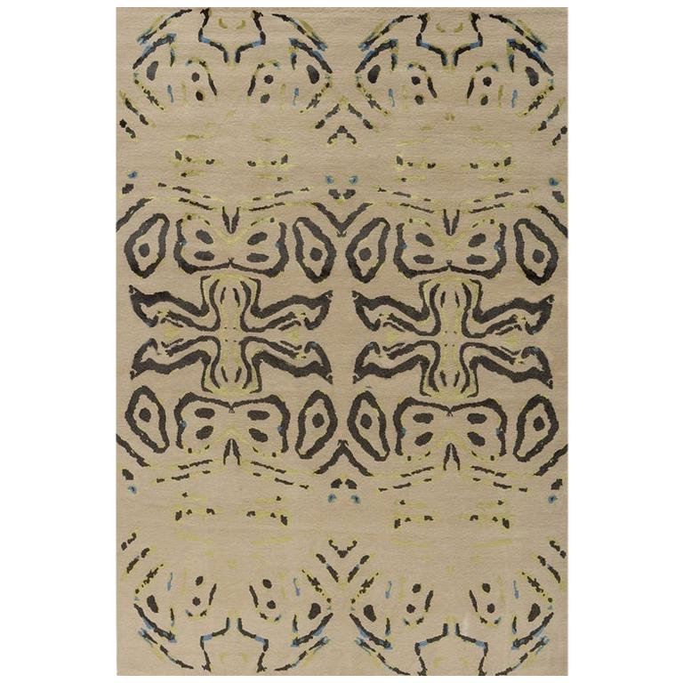 Abstract Contemporary Area Rug in Taupe, Handmade of Silk and Wool "Bohemia"