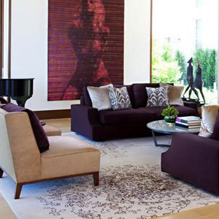 Moderno Tappeto contemporaneo astratto di colore grigio, realizzato a mano in seta e lana, 