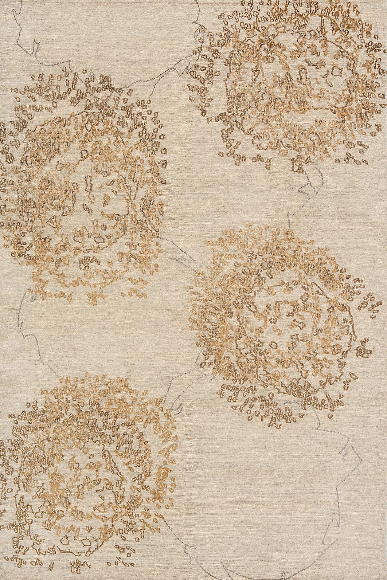 Nepalese Tappeto contemporaneo astratto di colore grigio, realizzato a mano in seta e lana, 