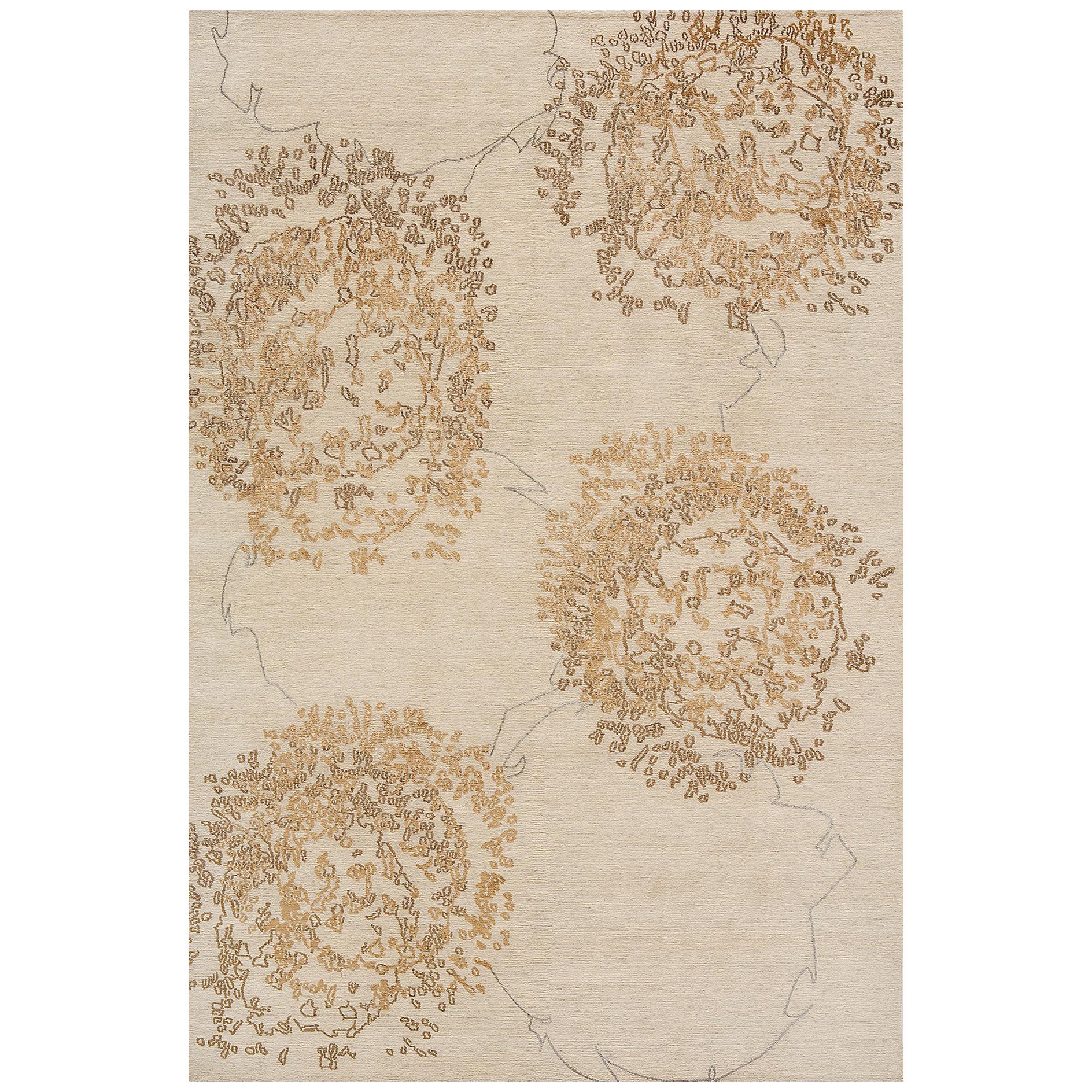 Abstract Contemporary Area Rug in Taupe, Handmade of Silk and Wool, "Zaza"