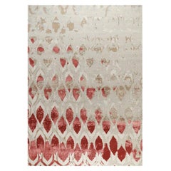 Abstrakter zeitgenössischer Teppich in Rot und Taupe, handgefertigte Seidenwolle „Fragment“
