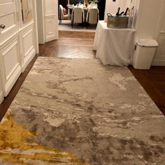 Abstract Contemporary Area Rug Taupe and Gold, Handmade of Wool Silk, "Kesaria"