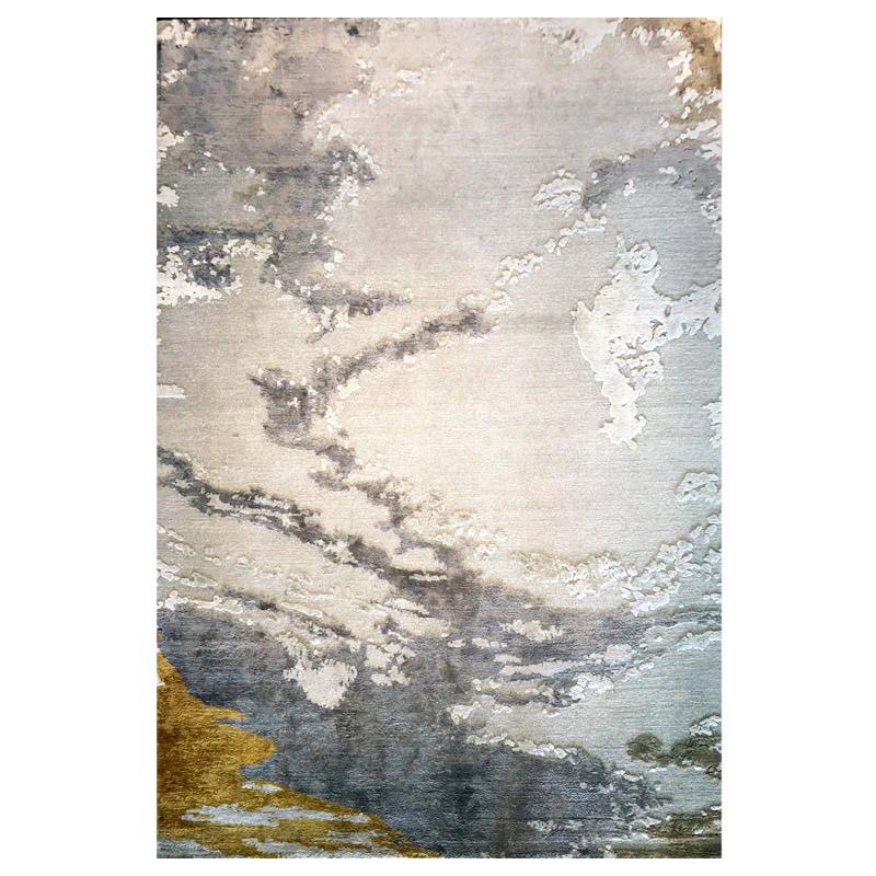 Abstract Contemporary Area Rug Taupe and Gold, Handmade of Wool Silk, "Kesaria"