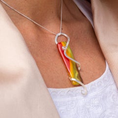Abstract Contemporary Art Nouveau Silver Tri-Coloured Glass & Gemstone Pendant