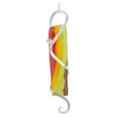 Abstract Contemporary Art Nouveau Silver Tri-Coloured Glass & Gemstone Pendant