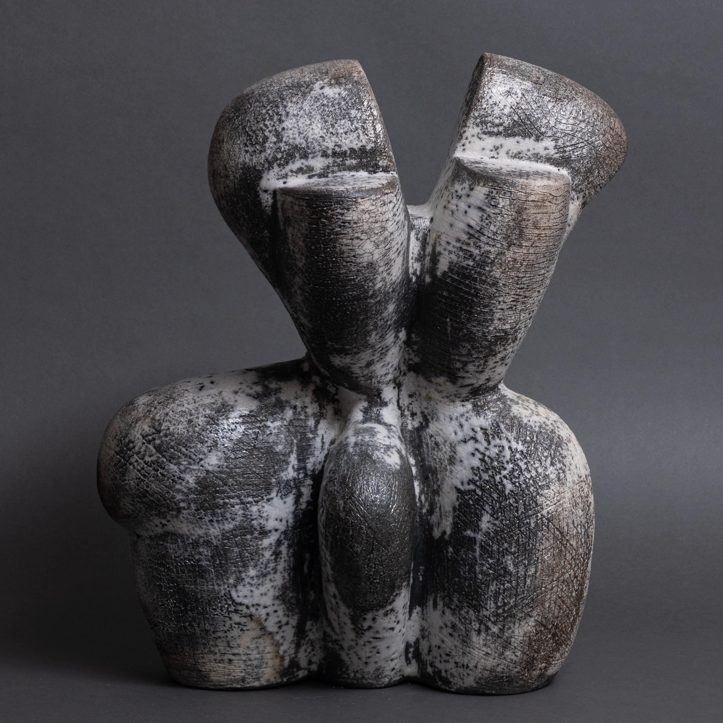 Scandinavian Modern Abstract, Contemporary ceramic sculpture by Bo Arenander, Raku fired, In-stock For Sale