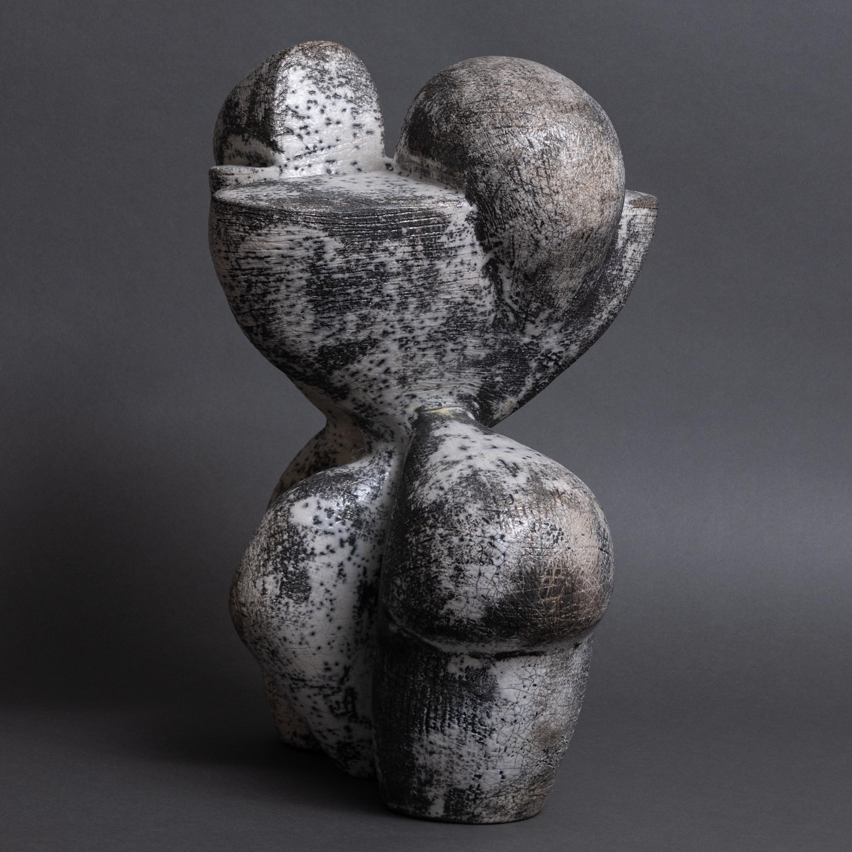Hand-Crafted Abstract, Contemporary ceramic sculpture by Bo Arenander, Raku fired, In-stock For Sale