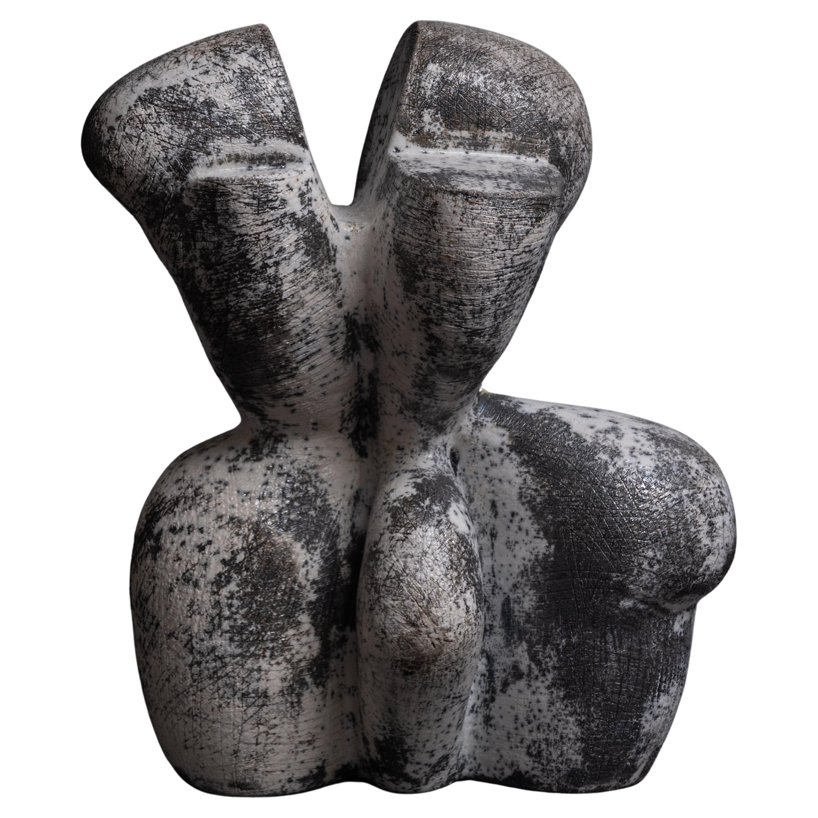 Abstract, Contemporary ceramic sculpture by Bo Arenander, Raku fired, In-stock For Sale