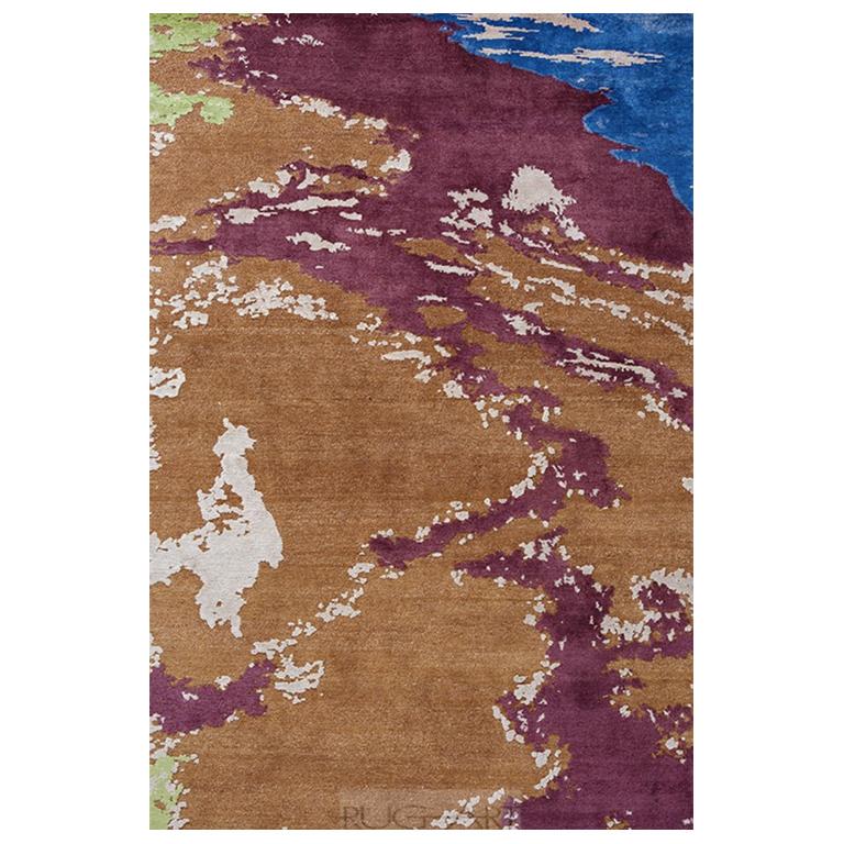 Modern Abstract Contemporary Colorful Area Rug, Handmade of Wool Silk, 