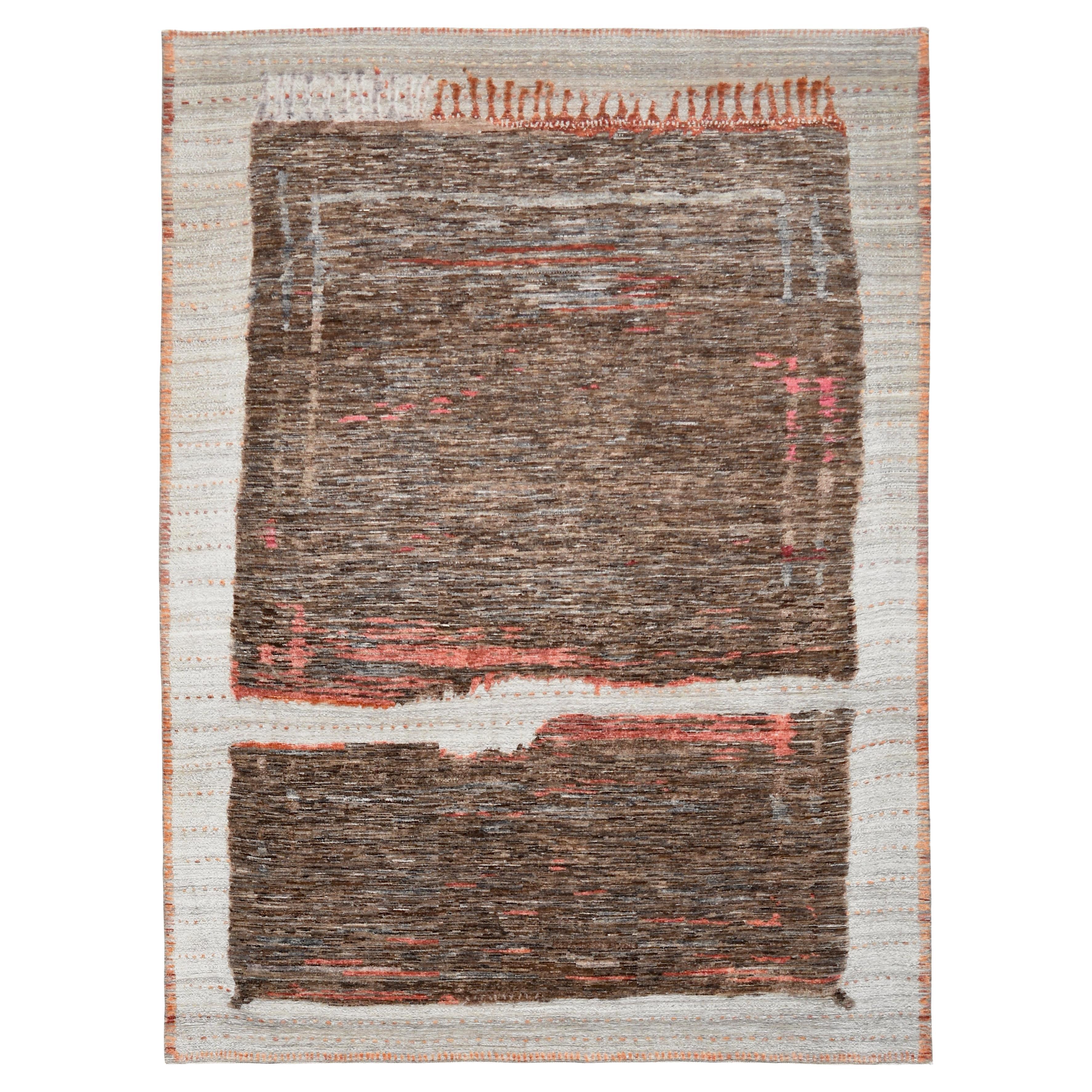 Abstrakte zeitgenössische Deco Brown und Elfenbein Wolle Teppich 9'4''x12'7''