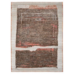 Tappeto astratto contemporaneo Deco in lana marrone e avorio 9'4''x12'7''