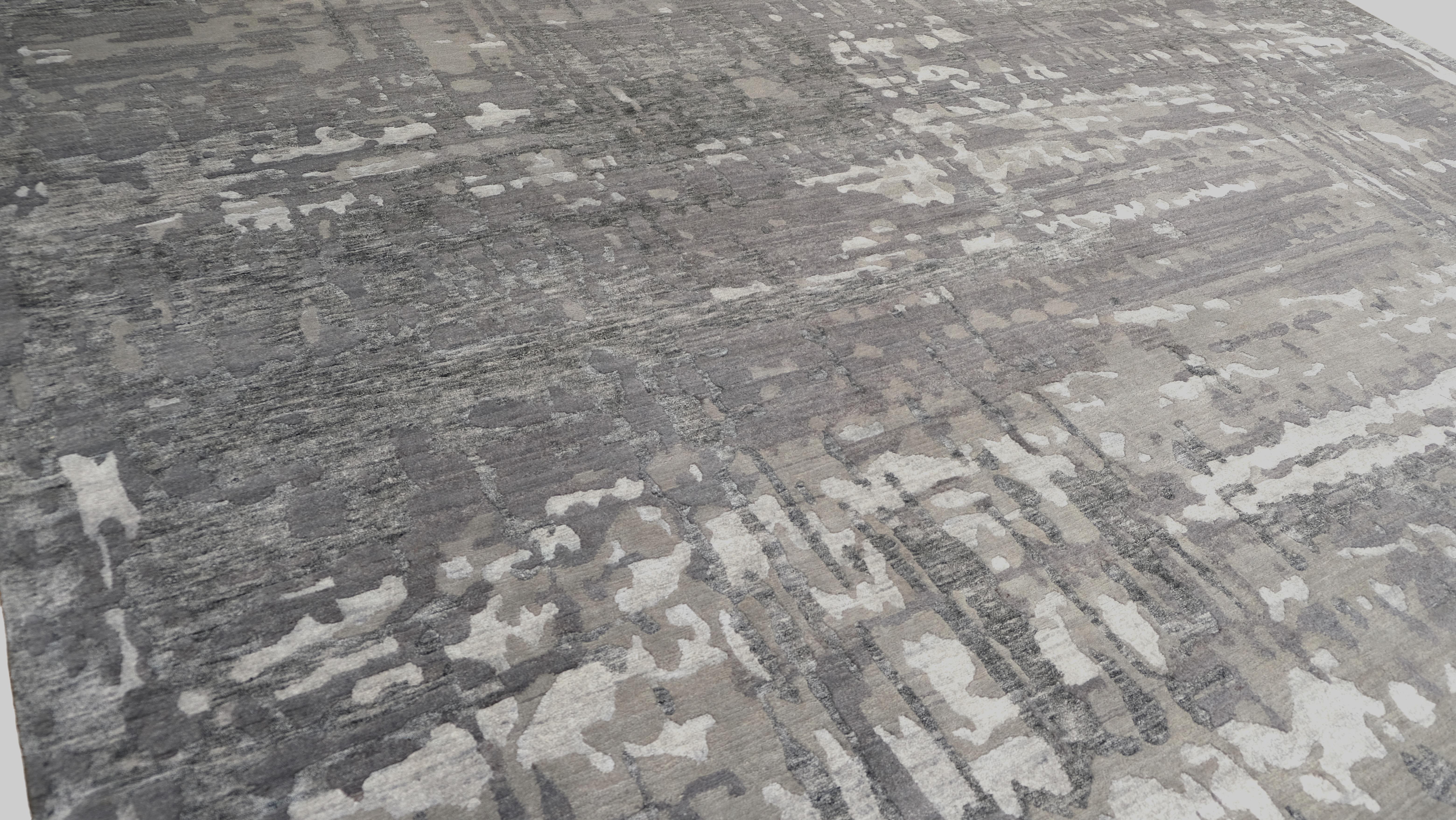 Abstraktes zeitgenössisches Muster mit organischer Bewegung Wollmischung Teppich 12'x15'2'' im Zustand „Neu“ im Angebot in Torrance, CA