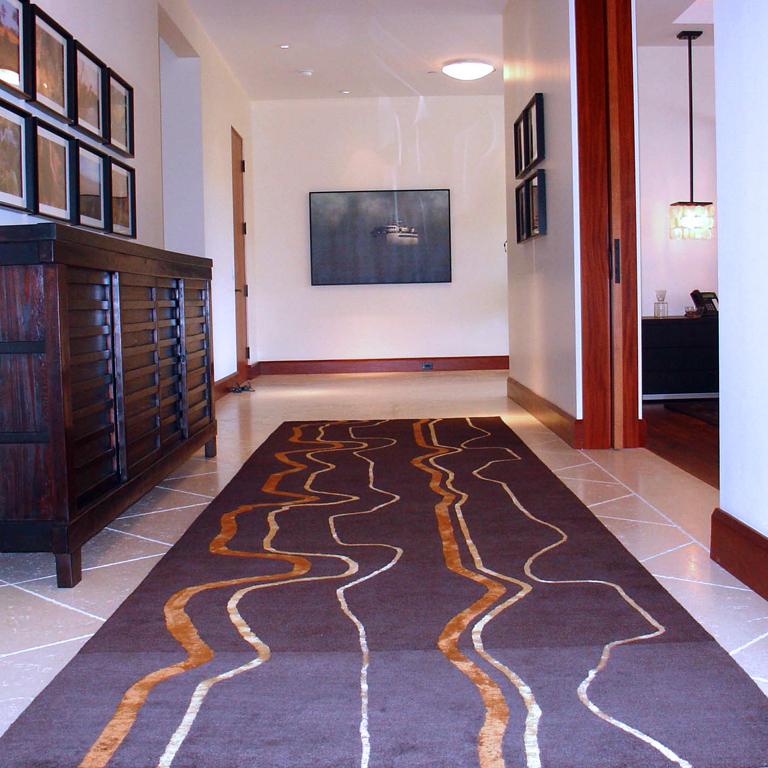 Modern Abstract Runner Rug in Brown Gold Contemporary, Handmade of Silk Wool, 