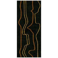 Tappeto runner astratto in marrone oro contemporaneo, realizzato a mano in lana e seta, "Boogie".
