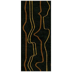 Abstract Runner Rug in Brown Gold Contemporary, Handmade of Silk Wool, "Boogie"