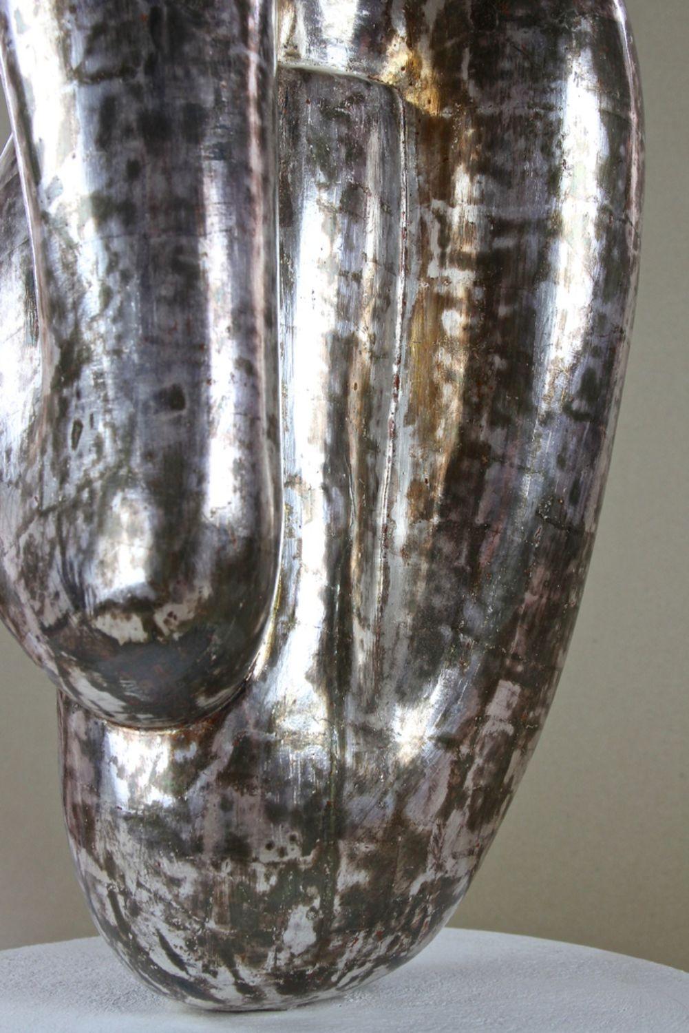 Abstrakte zeitgenössische versilberte Skulptur von M. Treml, handgeschnitzt, Österreich 2018 im Angebot 2