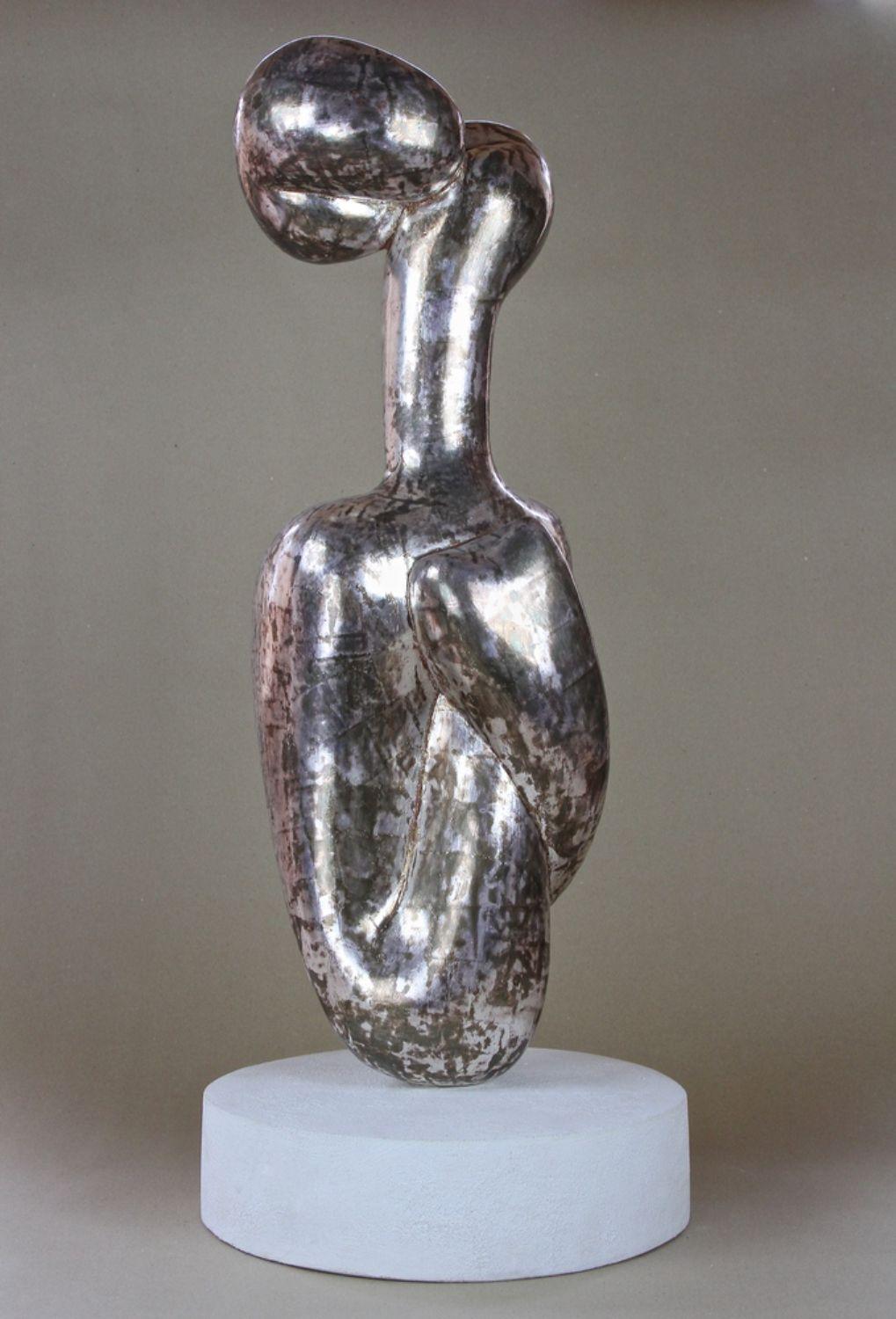 Abstrakte zeitgenössische versilberte Skulptur von M. Treml, handgeschnitzt, Österreich 2018 im Angebot 6