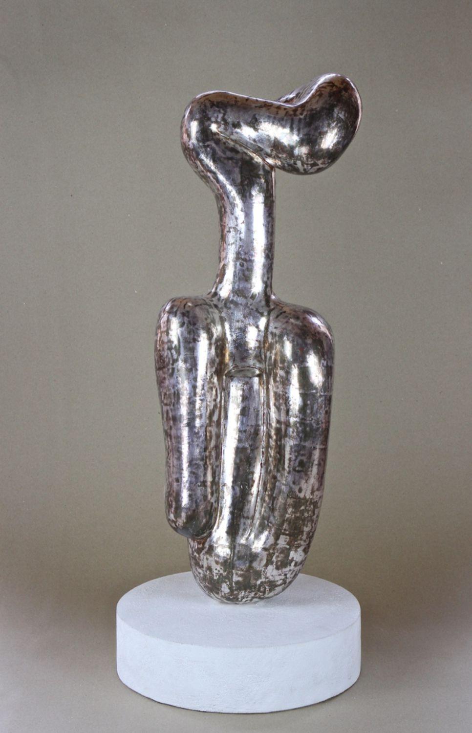 Abstract Contemporary Silvered Sculpture by M. Treml, Handcarved, Austria 2018 In Excellent Condition For Sale In Lichtenberg, AT