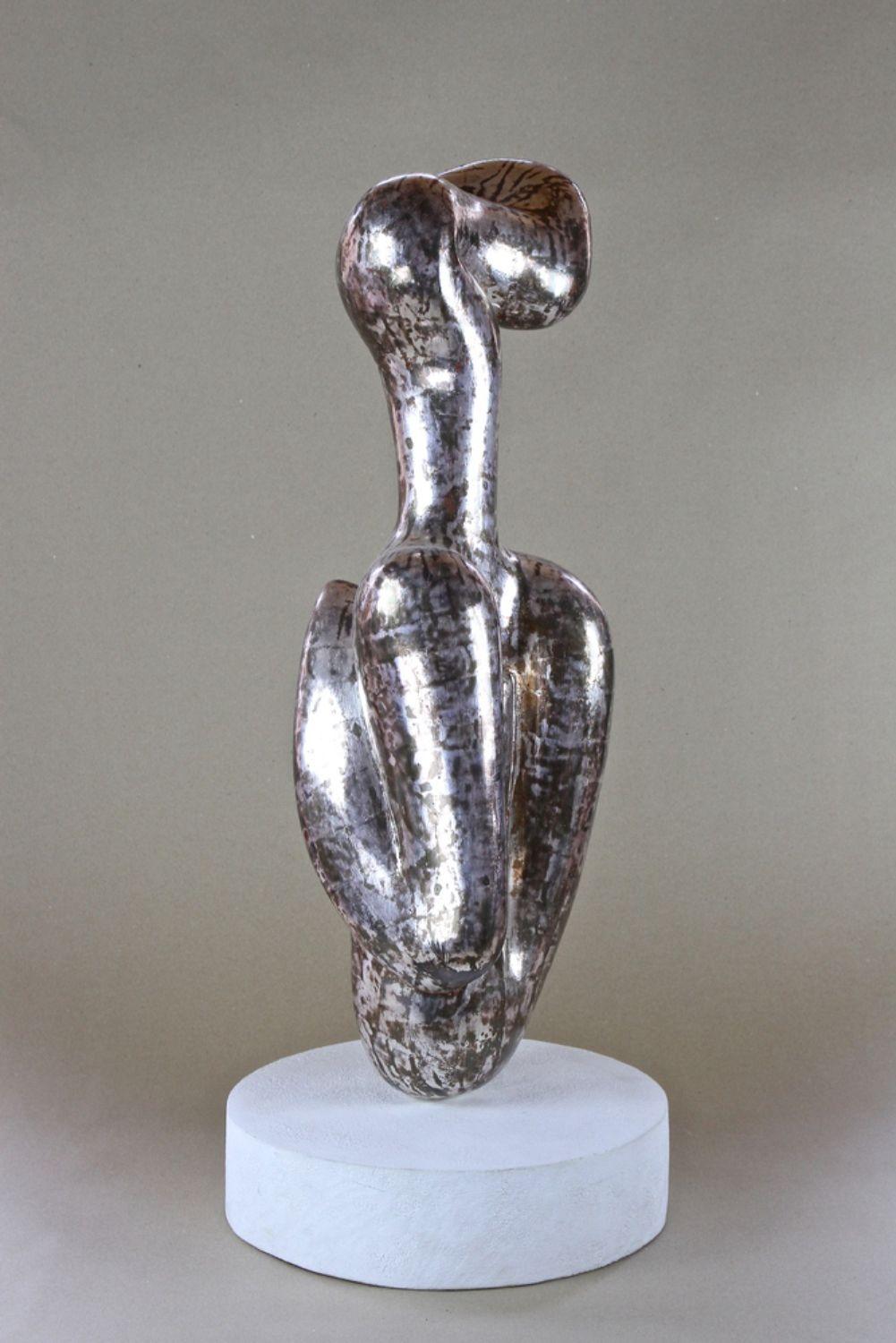 Silver Leaf Abstract Contemporary Silvered Sculpture by M. Treml, Handcarved, Austria 2018 For Sale