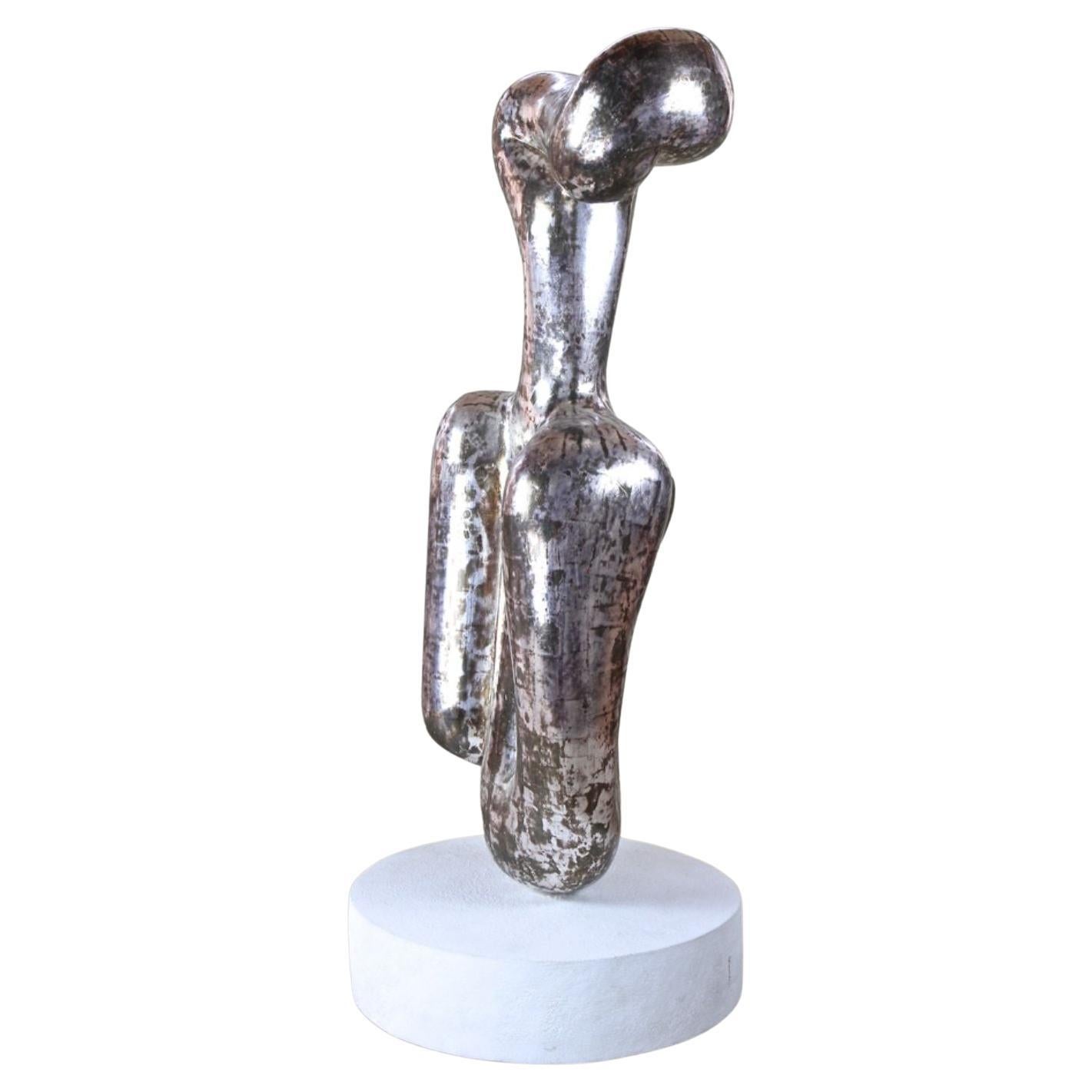 Abstract Contemporary Silvered Sculpture by M. Treml, Handcarved, Austria 2018 For Sale