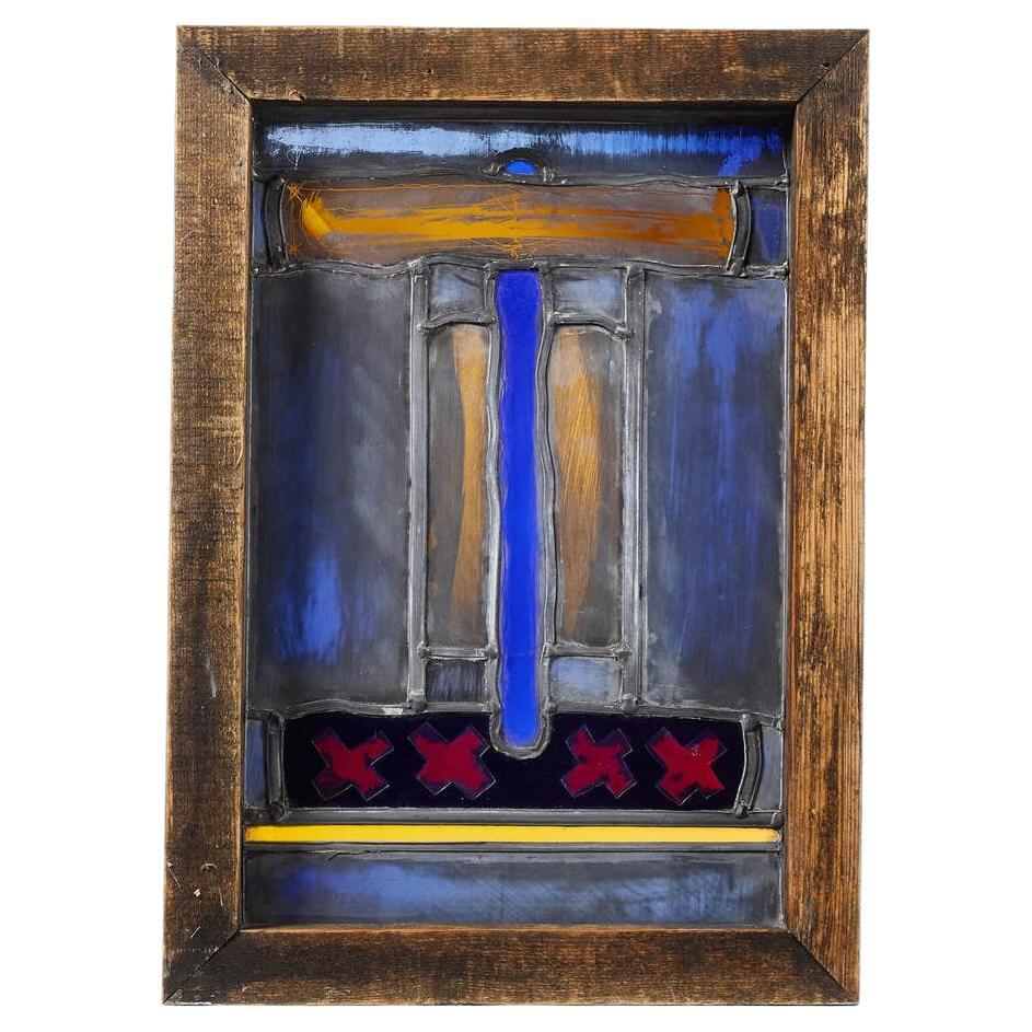 Abstract Contemporary Stained Glass Window For Sale